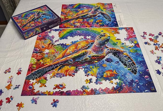 Crown Point Graphics Rainbow Sea Turtle 500 Piece Jigsaw Summer Puzzle, Soft Touch Design, Made in USA
