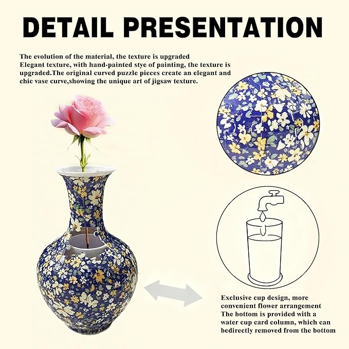 3D Puzzle Vase for Adults, 164 Piece Unique Flower Vase, Crafts for Adults, Home Decor Gift for Flower Arrangements