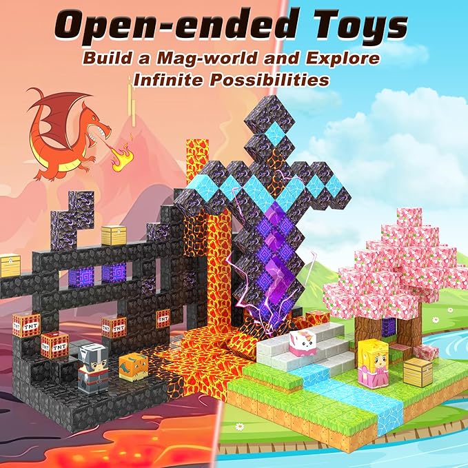 Coodoo 110PCS Magnetic Blocks - Build Mine Magnet World Magic Sword Portal Set, Magnet Kids Toys for Boys & Girls Age 3-5 4-8 5-7, STEM Magnetic Tiles Building Games Sensory Outdoor Toddler Toys
