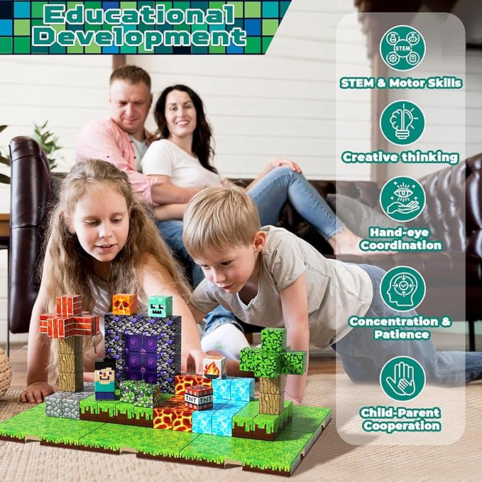 150PCS Magnetic Blocks with 6 Base Plate - Building Blocks Cubes for Kids Ages 4-8, STEM Magnet Building Toys Boys Girls, Easter Birthday Gifts Preschool Educational Learning Toy for 3+ Years Old