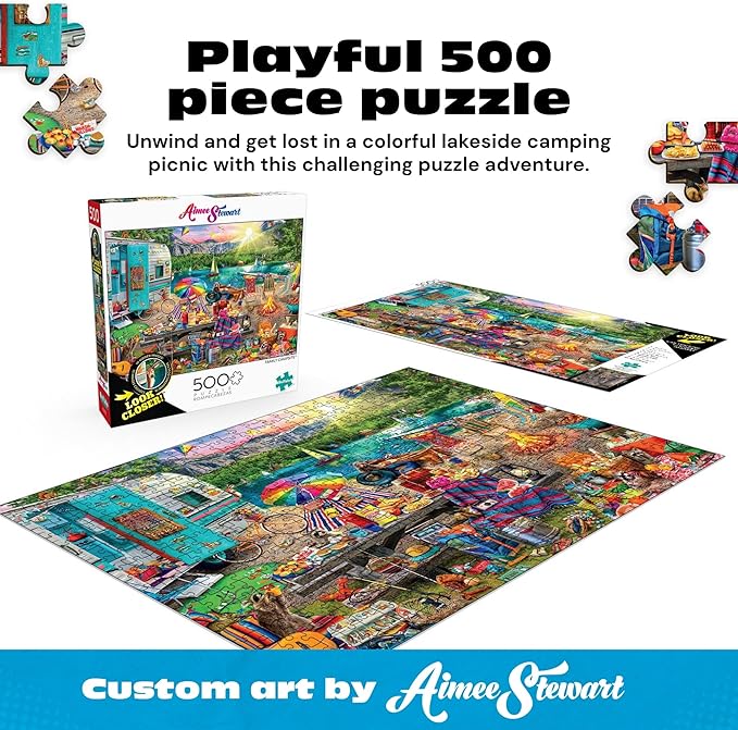 Buffalo Games - Aimee Stewart - Family Campsite - Look Closer - 500 Piece Jigsaw Puzzle for Adults with 10 Hidden Images - Challenging Puzzle for Game Nights - Finished Size 21.25 x 15.00