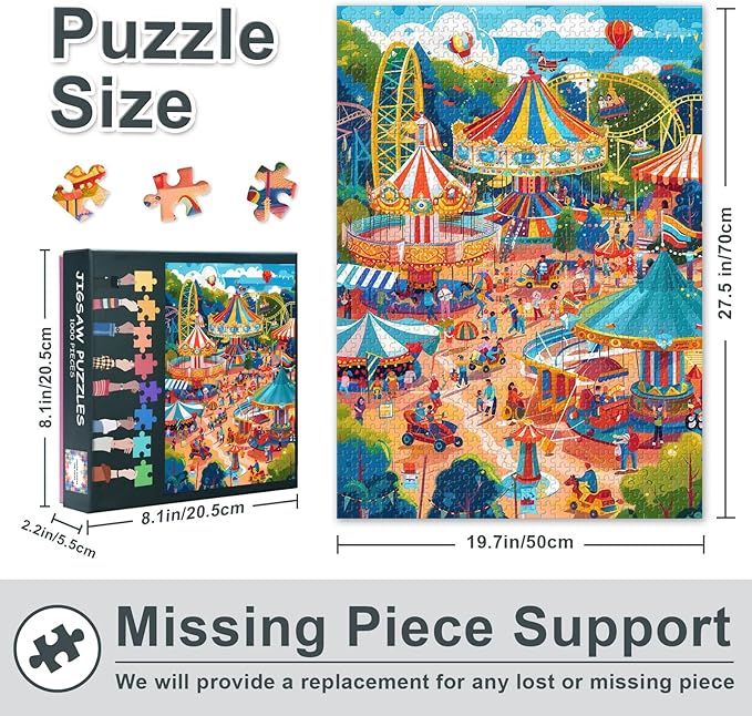Amusement Park Puzzles for Adults 1000 Pieces, Colorful Carousels Jigsaw Puzzles, Adult Puzzle for Adults, Educational Fun Games or Toys for Elders Friends 20X27 INCH