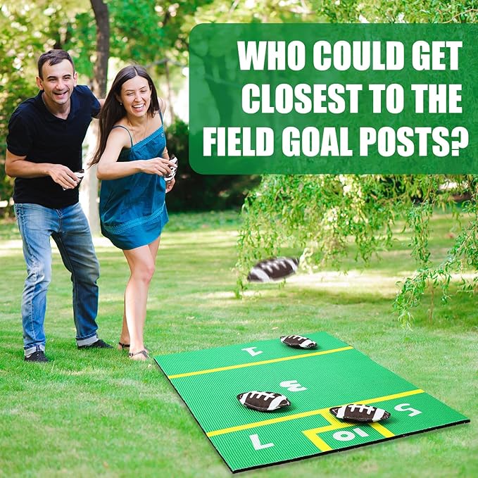 Football Bean Bag Toss Set with Green Soccer Field Carpet and 8 Pcs Mini Bean Bags Cornhole Set for Holiday Backyard, Beach Camping Family Party Activities