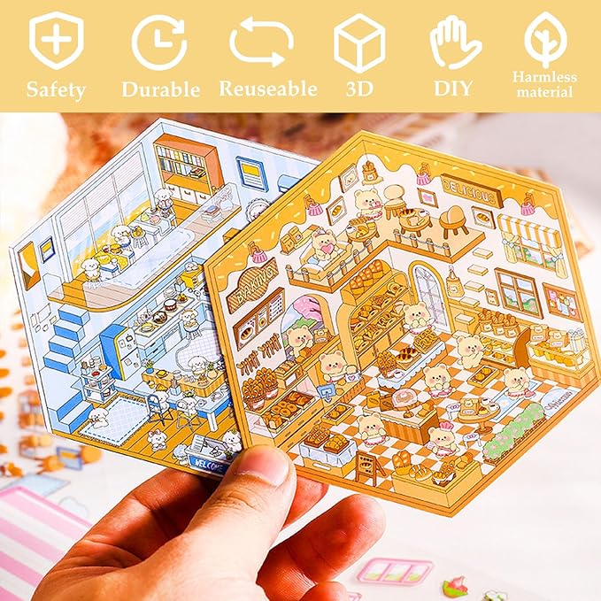 DIY 3D Sticker Scenes for Girls, 6 Sets Make Your Own Scene Stickers for Kids, Cute Kawaii Scene Stickers, Therapy Stickers for Stress Relief, Holiday Christmas Activity, Easter Basket Stuffers
