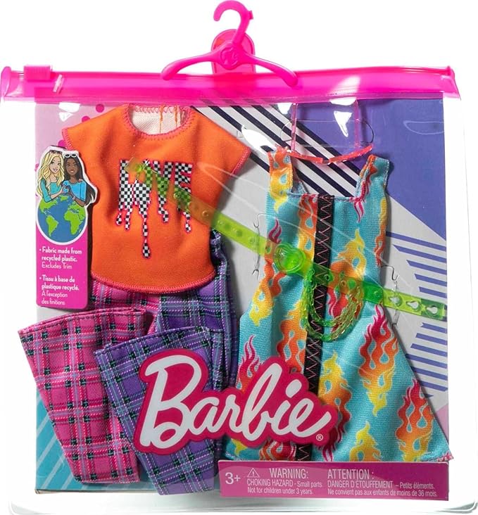 Barbie Fashions 2-Pack Clothing Set, 2 Outfits for Barbie Doll Include 2 Rock 'n Roll-Themed Looks & 2 Accessories