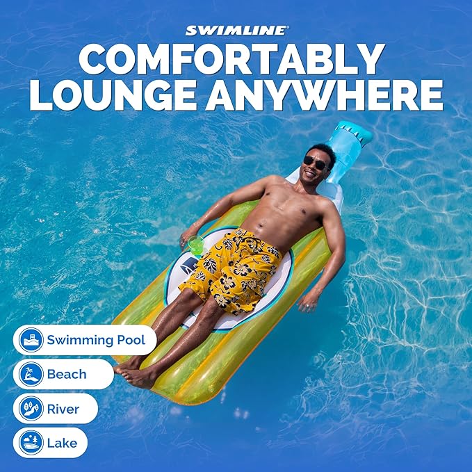 SWIMLINE Inflatable Swimming Pool Float Lounger Raft Mattress, Fun Mat, Beer Bottle, Orange