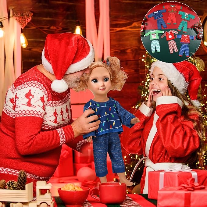 JANYUN 6 Set 18 Inch Doll Clothes and Accessories, Christmas Pajamas Set for 18 Inch Doll for Birthday