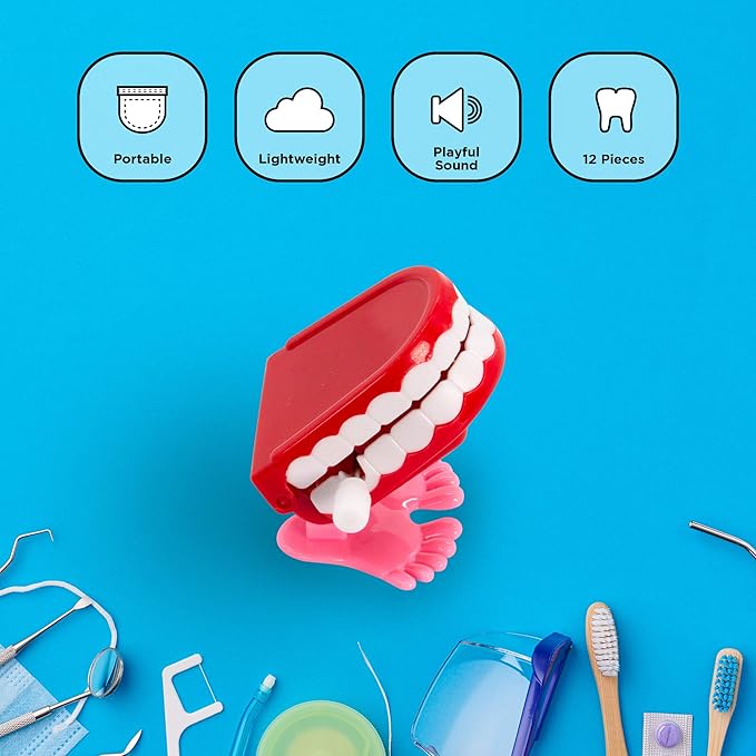 Windy City Novelties – 12 Pack Wind-Up Chattering Teeth with Feet – Fun Novelty Toys for Kids’ Parties, Pranks, and Gag Gifts