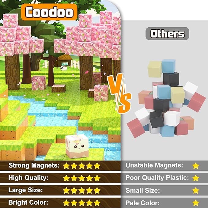 Coodoo Magnetic Blocks - Build Mine Magnet World Cherry Blossom Set, Magnetic Tiles Building STEM Toys for Boys & Girl Kids Toddler Toys for 3+ Years Old