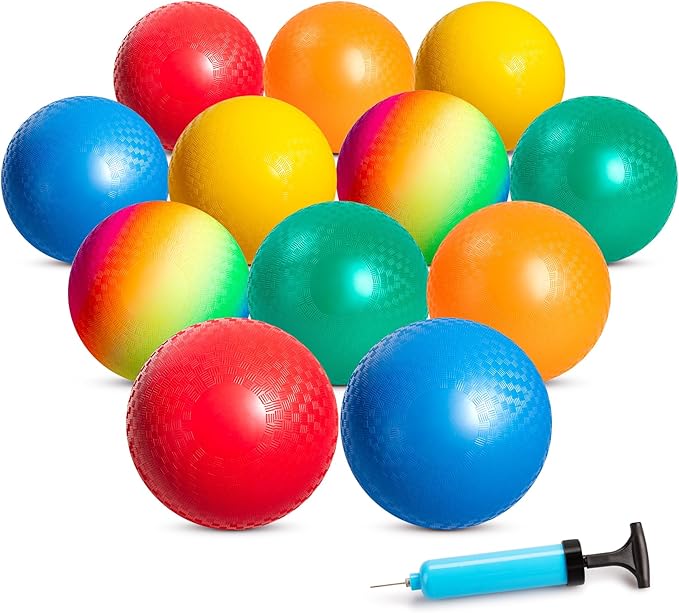 EVERICH TOY Playground Balls Kickball, 6 or 12 Pack 8.5" Dodgeballs Bouncy Kick Balls for Kids Adults Outdoor Indoor, 4 Square Ball Sports School Yard Games for Boys Girls 3-5 5-8 8-12 with Pump
