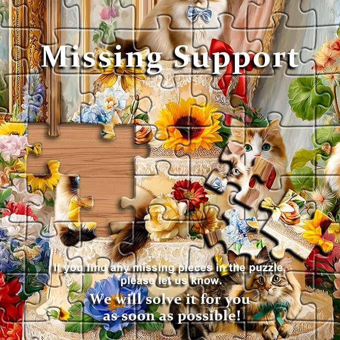 PICKFORU Cat Puzzles for Adults 1000 Pieces, Flower Kitty Jigsaw Puzzle Food Cake, Cute Animal Kitten Floral Challenge Puzzle