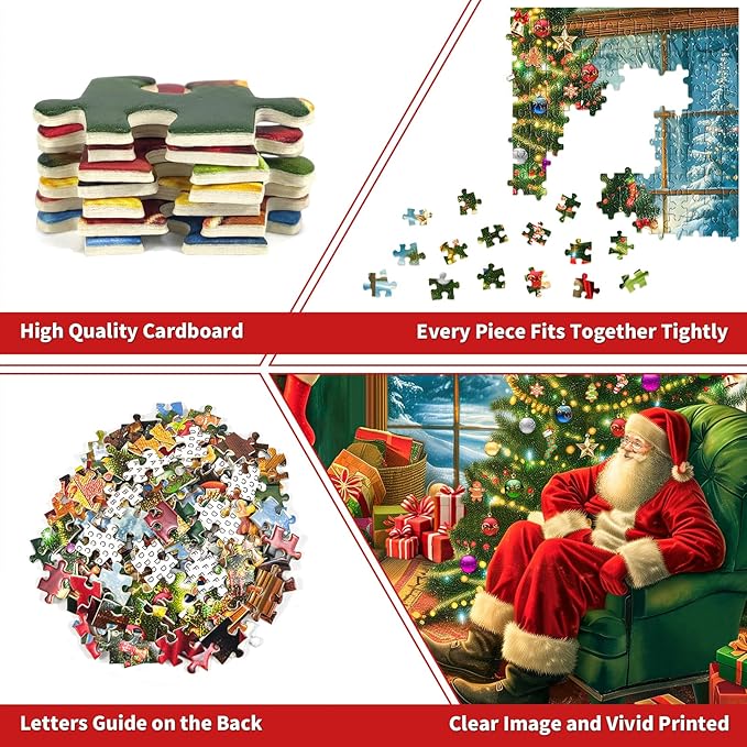 Christmas Puzzles 1000 Pieces, Festive Fireplace Puzzle Santa Claus Christmas Puzzles, Puzzles for Adults 1000 Piece Puzzle for Adults Vacation Jigsaw Puzzle Challenging Gift for Teens