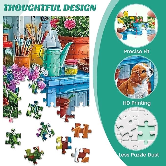 2 Pack 300 Piece Puzzle for Adults, Garden Dogs Seaside Porch Jigsaw Puzzle for Teens,Large Piece Puzzle for Kids 8-10 10-12,Glossy & Sturdy Pieces,Challenging Family Game Great Gift,20.5x15 in
