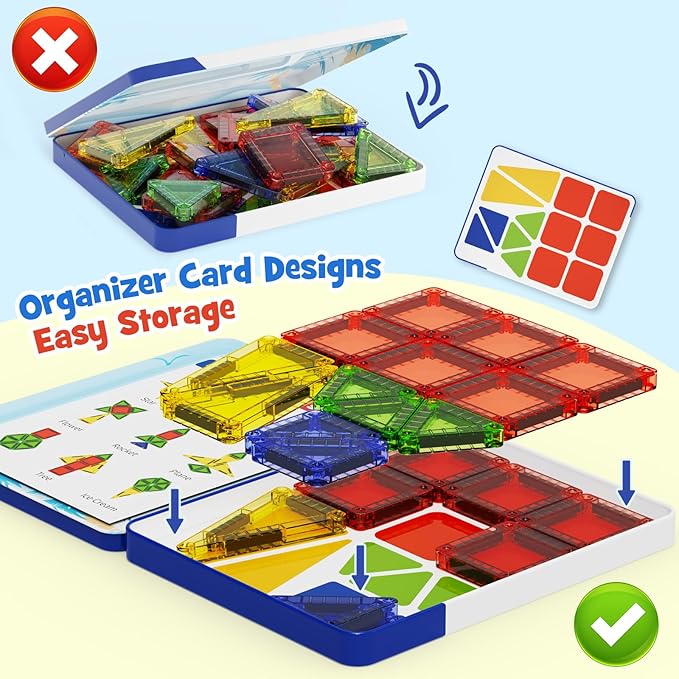 Magnetic Tiles Mini Building Blocks STEM Toys for 3-8 Year Olds, 26PCS Travel-Friendly Set with Storage Iron Box, Educational Construction Playset for Toddlers, Birthday Gift for Boys & Girls