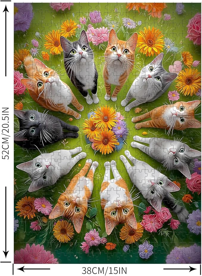 Puzzles for Adults 500 Pieces, Cat Jigsaw Puzzles - Feline Blossoms, Impossible Flower Puzzle for Seniors Family, 20.47 x 14.96 inches, 1:1 Poster, Letter on the Back