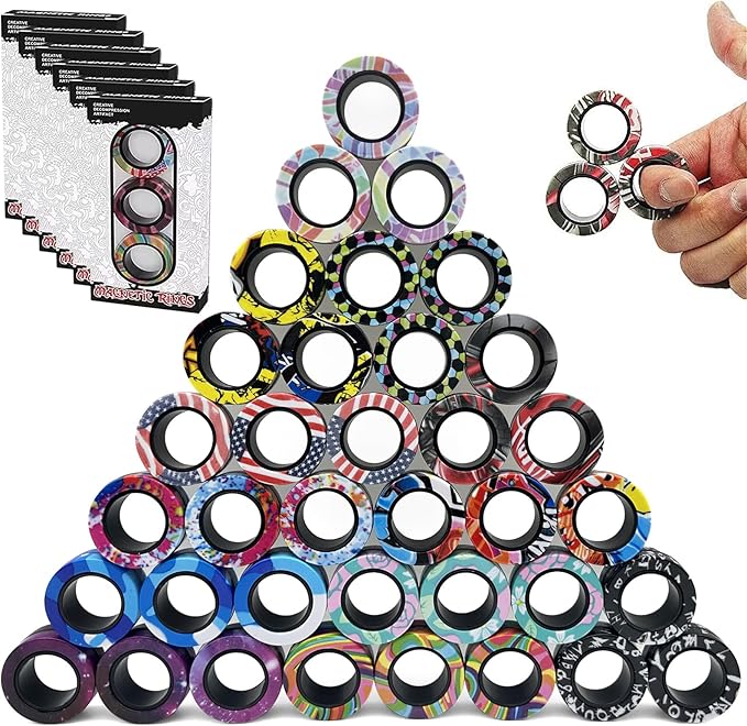 36Pcs Magnetic Rings Fidget Toys Spinner Set Easter Basket Stuffers for Kids Party Favors,Finger Magnet Rings Endless Hours of Fun ADHD Stress Relief Fidget Spinners for Birthday Adults