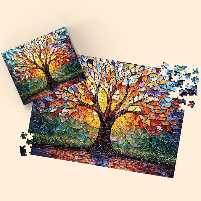 Puzzles for Adults 500 Pieces, Stained Glass Jigsaw Puzzles - Tree of Life, Impossible Tree Puzzle, Finished Size 20.47 * 14.96”, with 1:1 Poster, Letter on The Back