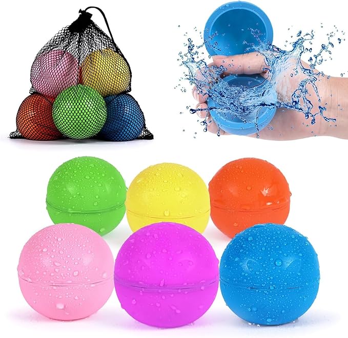98K Reusable Water Balloons 6 Pcs with Mesh Bag, Pool Beach water Toys for Boys and Girls, Outdoor Summer Toys for Kids Ages 3-12