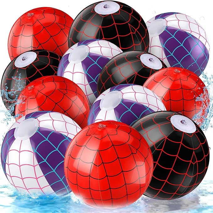 12 Pack Spider Theme Beach Ball 7.87" Bulk for Summer Pool and Beach Game Gifts and Birthday Party Supplies Decorations Favor