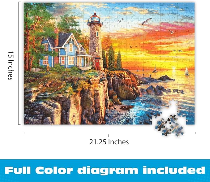 Buffalo Games - Rocky Cliff Lighthouse - Dominic Davison - 300 Piece Jigsaw Puzzle for Adults, Large Oversized Pieces, Scenic Coastal Puzzle, Challenging and Relaxing, Finished Size 21.25 x 15.00