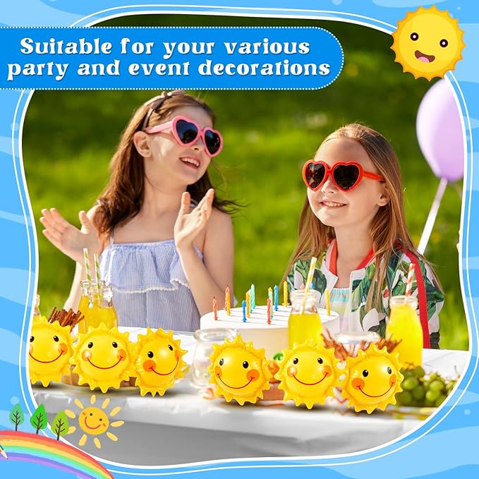 Jexine 24 Pcs Inflatable Beach Balls for Kids Beach Balls for Summer Pool Games Kids Birthday Pool Party Supplies(5 Inch, Sun)
