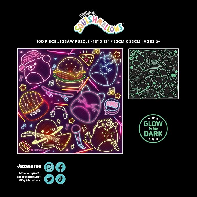 Buffalo Games - Glow in the Dark - Squishmallow Neon Lights - 100 Piece Jigsaw Puzzle