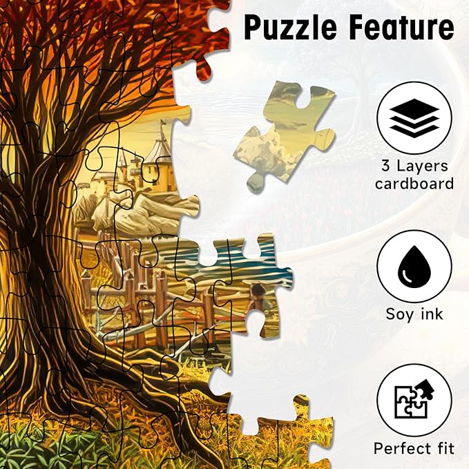 1000 Pieces Jigsaw Puzzles for Adults, Surreal Tea Cup with Vintage Clocks & Autumn Landscape Puzzle with Letters on Back, 22.8×22.8 Inch Hard Difficult Challenging Adult Puzzle for Gift & Home Decor