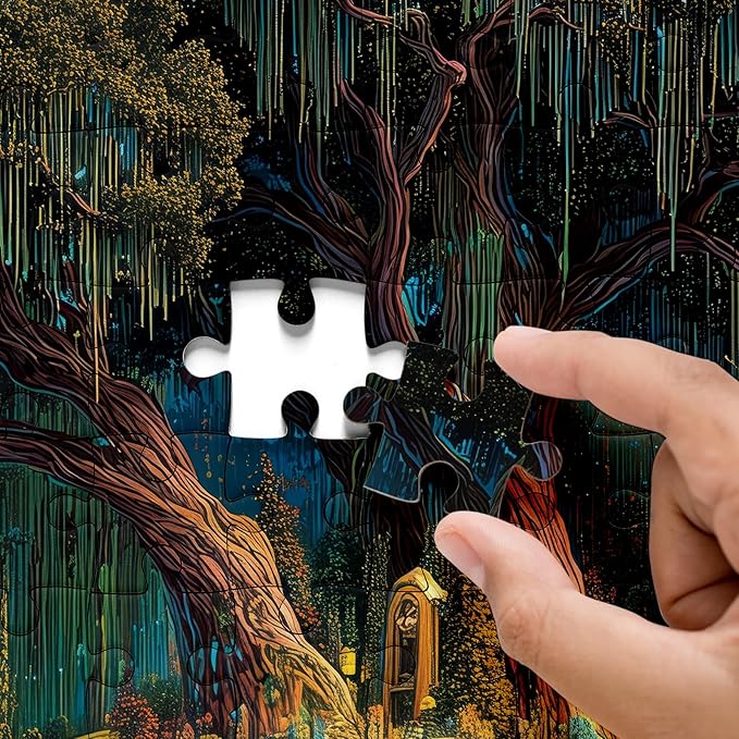 Fantasy Forest Floating Island Puzzle 1000 Pieces for Adults, Magic Rainbow Waterfall Jigsaw Puzzle, Lake Starry Night Cloud Art Puzzles