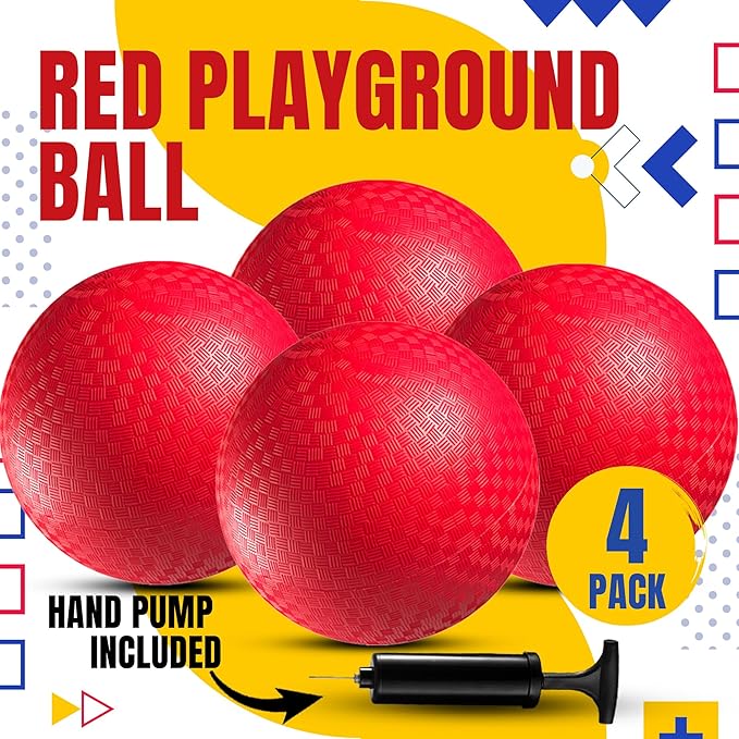 Playground Balls Bulk - 8.5 Inch Red Rubber Kickball Bouncy Inflatable Balls for Kids & Adults, Indoor & Outdoor Games, Kickballs, Dodgeball, Four Square, and More, (4-Pack)