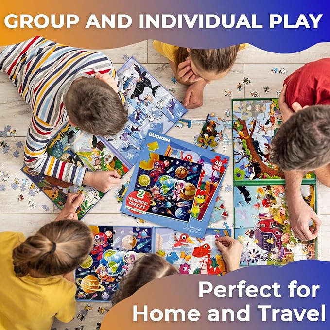 QUOKKA Magnetic Puzzles for Toddlers 3-5 – 2x48 Pieces Travel Games for Kids Ages 2-4 – Dinosaur Magnetic Puzzles for Kids Ages 4-8 – Space Learning Puzzle Gift Toy for Boys and Girls