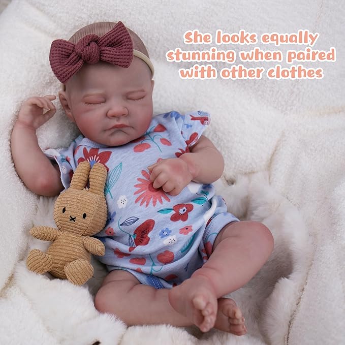 EKOKIZ Lifelike Reborn Baby Dolls, 20-Inch Realistic Baby Doll Girl Soft Cloth Body Newborn Doll with Complete Accessories for Kids Age 3+ Real Life Dolls, Lovely & Pretty Girls