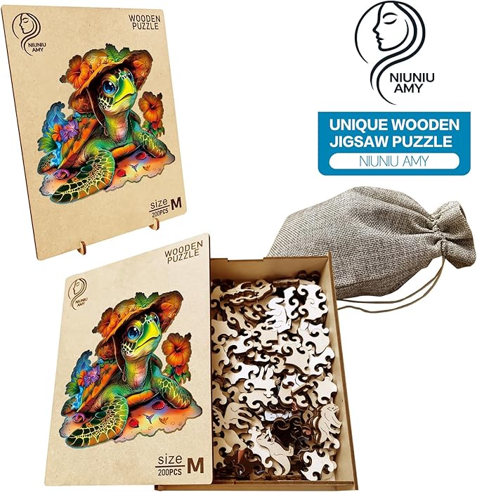 Wooden Jigsaw Puzzles,Vacation Sea Turtle Wooden Puzzles 200 Piece,Perfect for Family Game,Unique Shape Puzzles for Adults 11 x 11 Inch