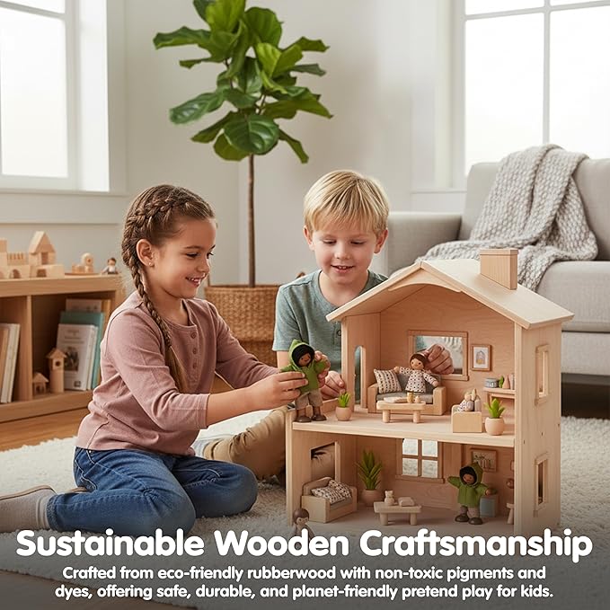 PlanToys® Boy Wooden Dollhouse Figurine | Poseable 1:12 Scale Mini Doll (4 Inch) | Dollhouse Accessories for Pretend Play | Eco-Friendly Montessori Toy for Kids Ages 3+
