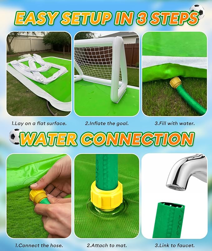 EPN Splash Pad for Kids & Dogs, 118 x138 Extra Large Thicker & Non-Slip Sprinkler Pad, Outdoor Water Toy with Soccer Goal & Ball, Backyard Play Mat Splash Pool for Lawn Garden Summer Fun Age 4-12