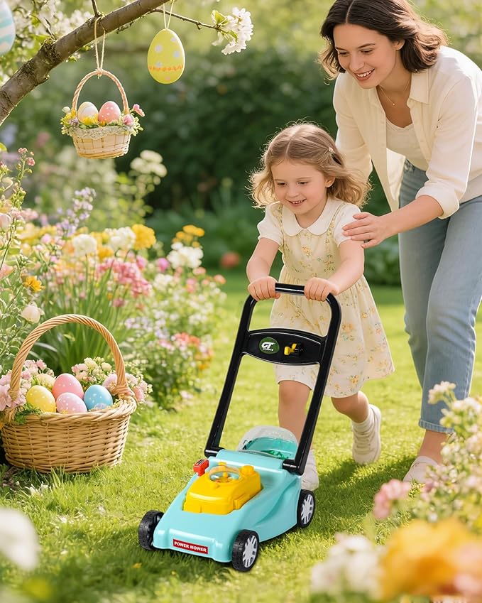 Kids Lawn Mower with Realistic Grass-Cutting Action and Sounds – No Batteries Required | Fun Outdoor Push Toy, Birthday Gift & Holiday Present for 3, 4, 5, 6, 7, 8 Year Old Boys and Girls (Blue)