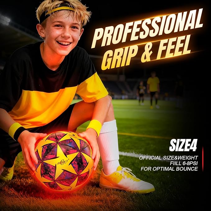 Light Up Soccer Ball Glow in The Dark Size 3/4/ 5 Indoor&Outdoor Sports Gifts Birthday Ideas for 3-15+ Boys, Girls, Teens with Pre-Installed Batteries & Pump
