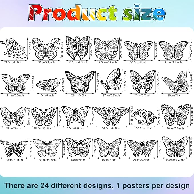 Motipuns 24 Pcs Butterflies Velvet Coloring Fuzzy Posters Color Your Own Velvet Butterflies DIY Posters for Crafts and Arts Family Craft Project Spring Party Accessories and Activities(Classic Style)