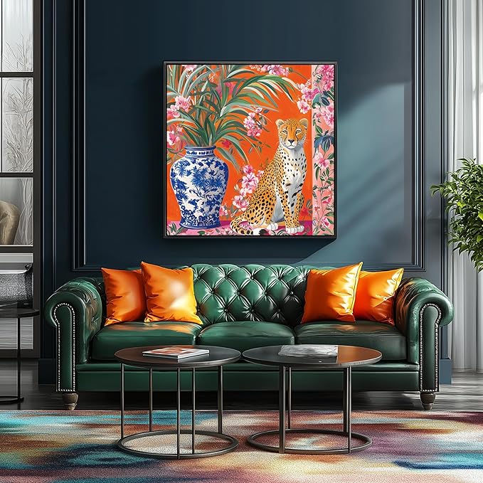 Jigsaw Puzzle for Adults 500 Piece, Cheetah with Blue Vase Art Design Square Puzzles for Adults, Family, Party Game, Finished Size 20 x 20 Inches