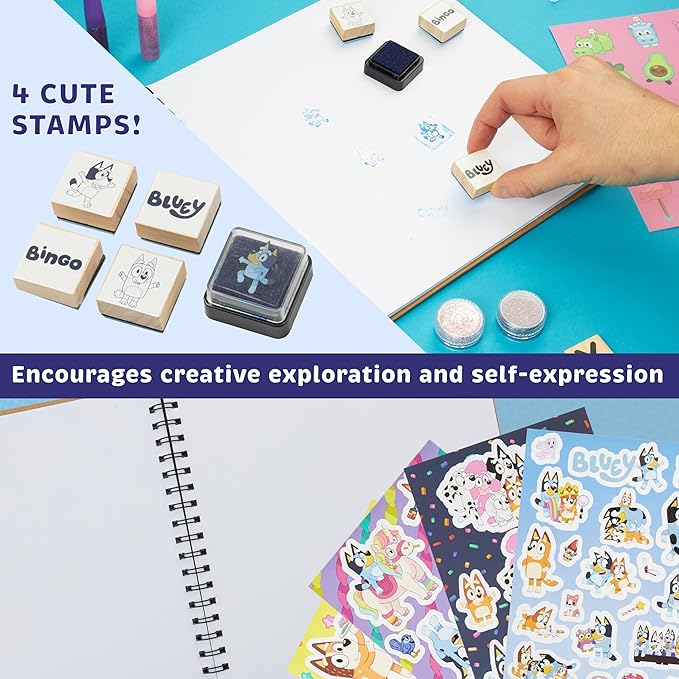 Bluey Scrapbook Kit for Kids with Scrapbooking Supplies Stamp Glitter Glue DIY Photo Album Art Kit Cute Stationary for Kids Gifts for Girls and Boys (Multi Scrapbook)