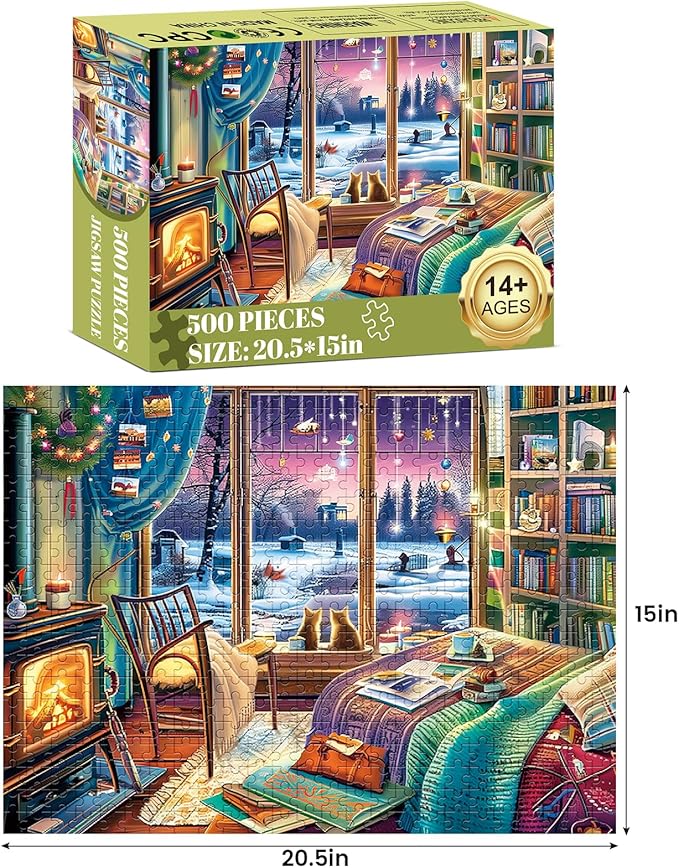 500 Pieces Puzzles for Adult Jigsaw Puzzle 500 Piece Puzzle Elderly Puzzles Snow Cat Puzzle Gift for Mom Dad Family Friend Family Activity Games Home Decor Wall Art 20.5x15IN