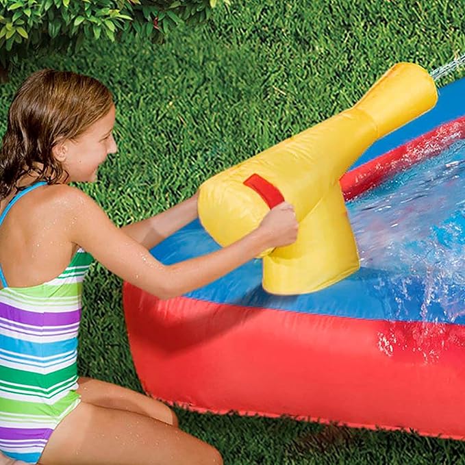 Banzai Hydro Blast Inflatable Backyard Water Slide Park for Ages 5+, Blue/Red – Outdoor Bouncy Play with Wall Climbing, Basketball Hoop, Cannons, and Lagoon Pool