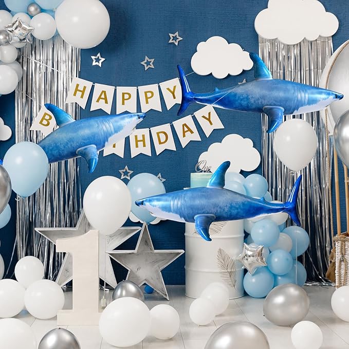 3PCS Inflatble Shark Pool Toys, 23Inch Shark Party Decorations for Birthday Pool Christmas, Party Favors Supplies Gift for Kids Adults