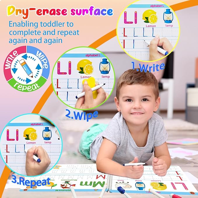 ALIANFLY Preschool Learning Activities Educational Workbook - Toddler Prek Montessori Handwriting Practice Activity Tracing Toys Busy Book for Kids, Autism Learning Materials and ABC Learning Book