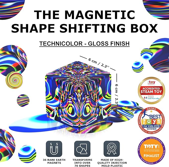 Shashibo Shape Shifting Box - STEM Fidget Toy with Ultra Strong Magnets - Sensory Puzzle Cube Transforms Into 100+ Shapes, Easter Basket Stuffers Gift for Kids, Teens, and Adults (Technicolor)