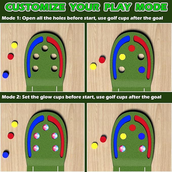 VATOS Golf Putting Mat Indoor for Kids - Golf Game Set with LED Balls, Glow Holes, Irons & Putters, Portable Putting Green Outdoor for Home Backyard Party, Golfs Toy Gifts for Kids 6-14
