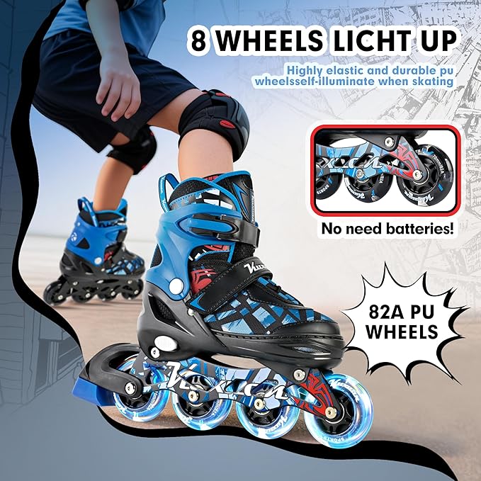 Kuxuan Boys Adjustable Inline Skates with Light up Wheels, Fun Illuminating Skates for Kids Girls Youth