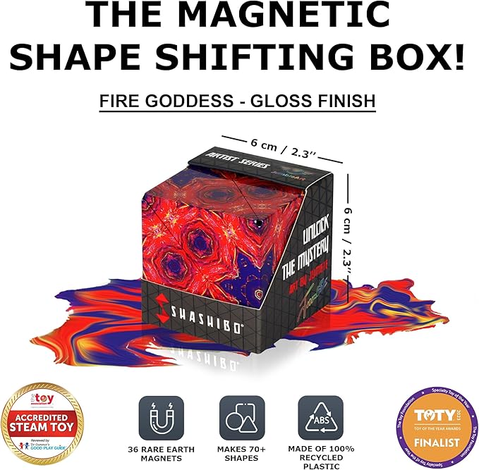 Shashibo Shape Shifting Box - STEM Fidget Toy with Ultra Strong Magnets - Sensory Puzzle Cube Transforms Into 100+ Shapes, Easter Basket Stuffers Gift for Kids, Teens, and Adults (Fire Goddess)