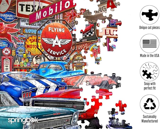 Springbok Muscle Car Museum 1000 Piece Jigsaw Puzzle for Adults - Classic Cars - Unique Cut Pieces - Made in USA