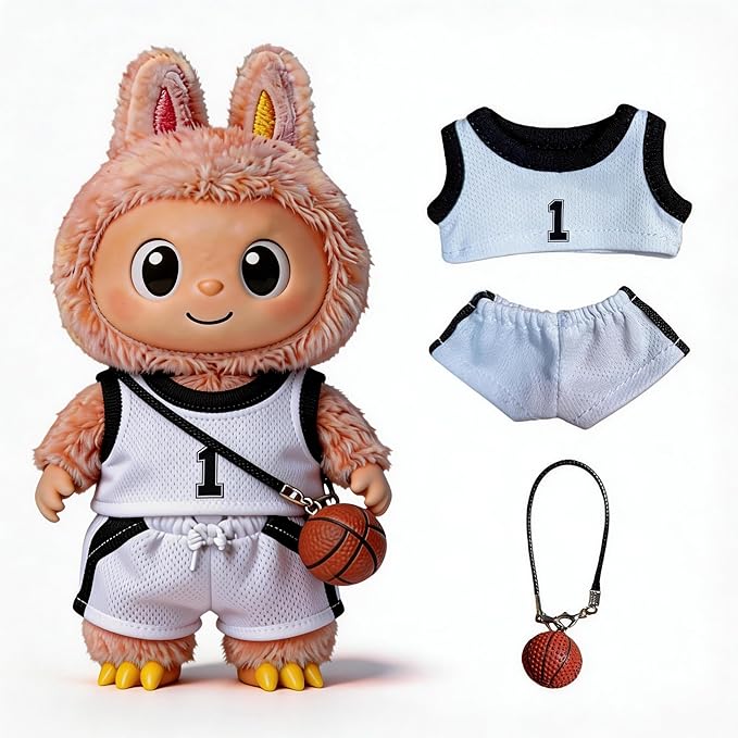 Sports-Themed Basketball 3-Piece Set,is Suitable for a 17cm Dolls, Dolls Clothing Accessories ( No Dolls ) (NO.1 (Black&White))