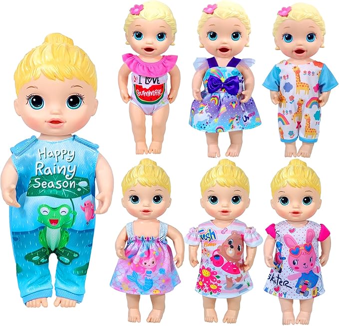 ARTST Alive Baby Clothes, 7 Sets Baby Doll Clothes Accessories Dress Swimsuit Outfit for 10-12 Inch Dolls Girls Birthday Xmas